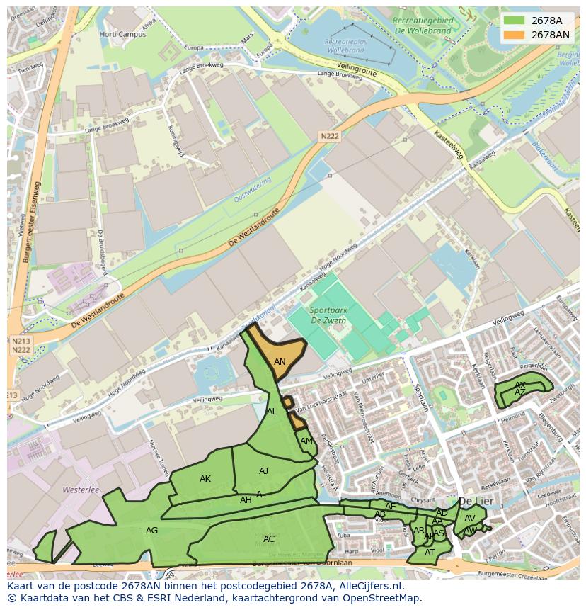 Afbeelding van het postcodegebied 2678 AN op de kaart.