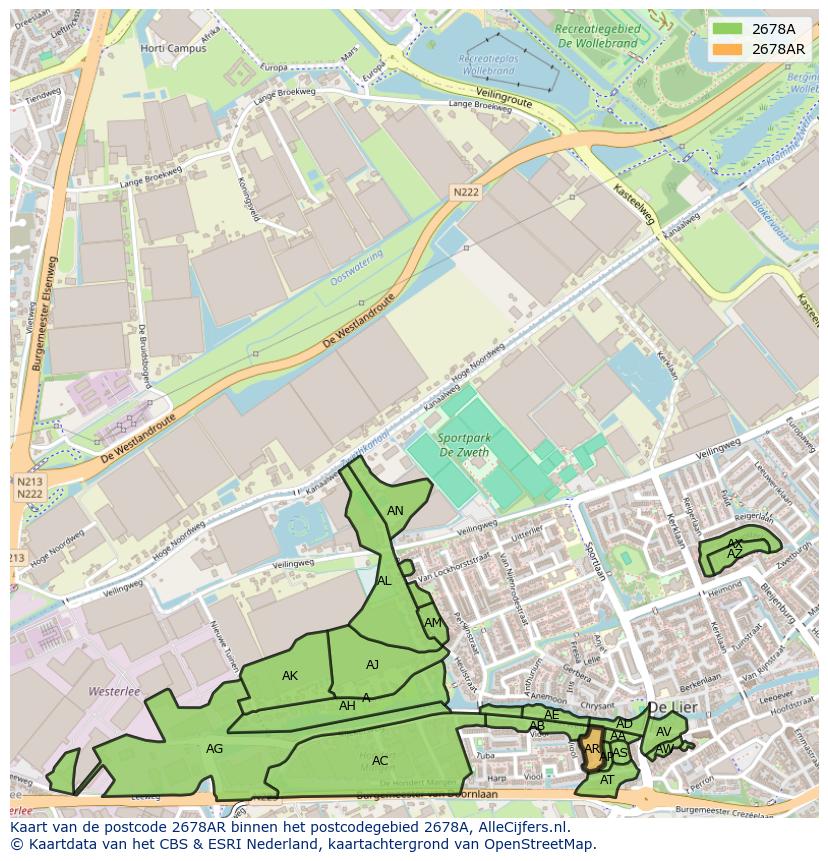 Afbeelding van het postcodegebied 2678 AR op de kaart.