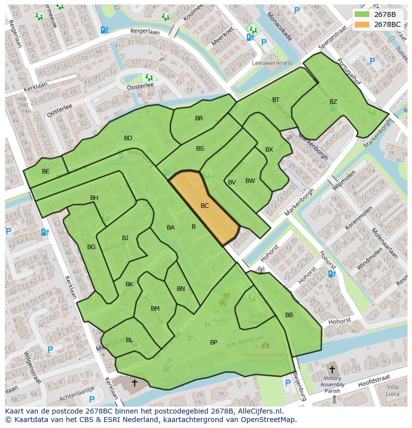 Afbeelding van het postcodegebied 2678 BC op de kaart.