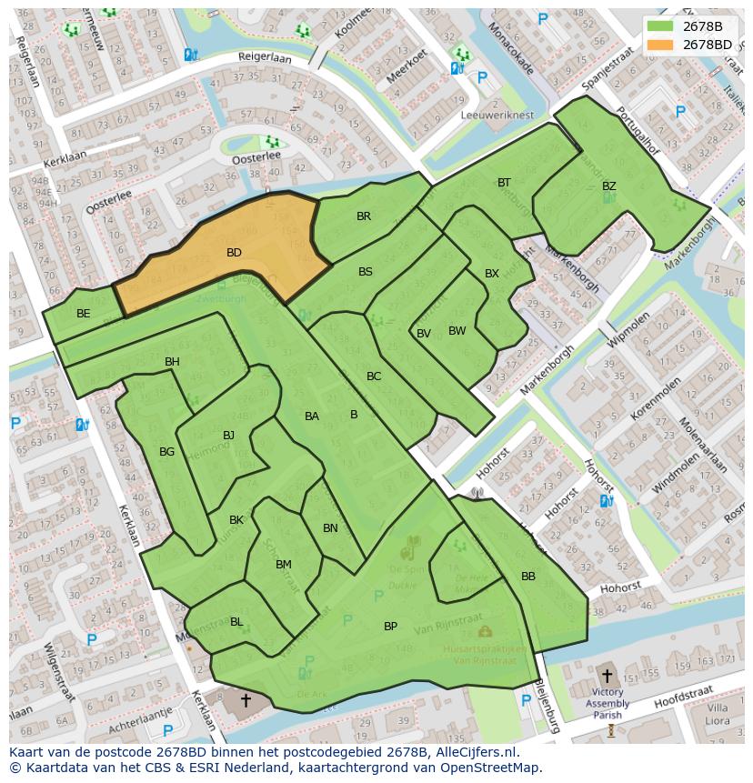 Afbeelding van het postcodegebied 2678 BD op de kaart.