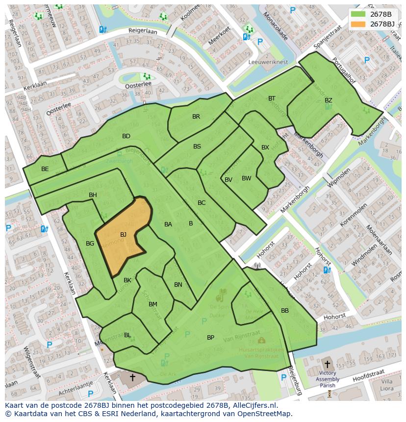 Afbeelding van het postcodegebied 2678 BJ op de kaart.