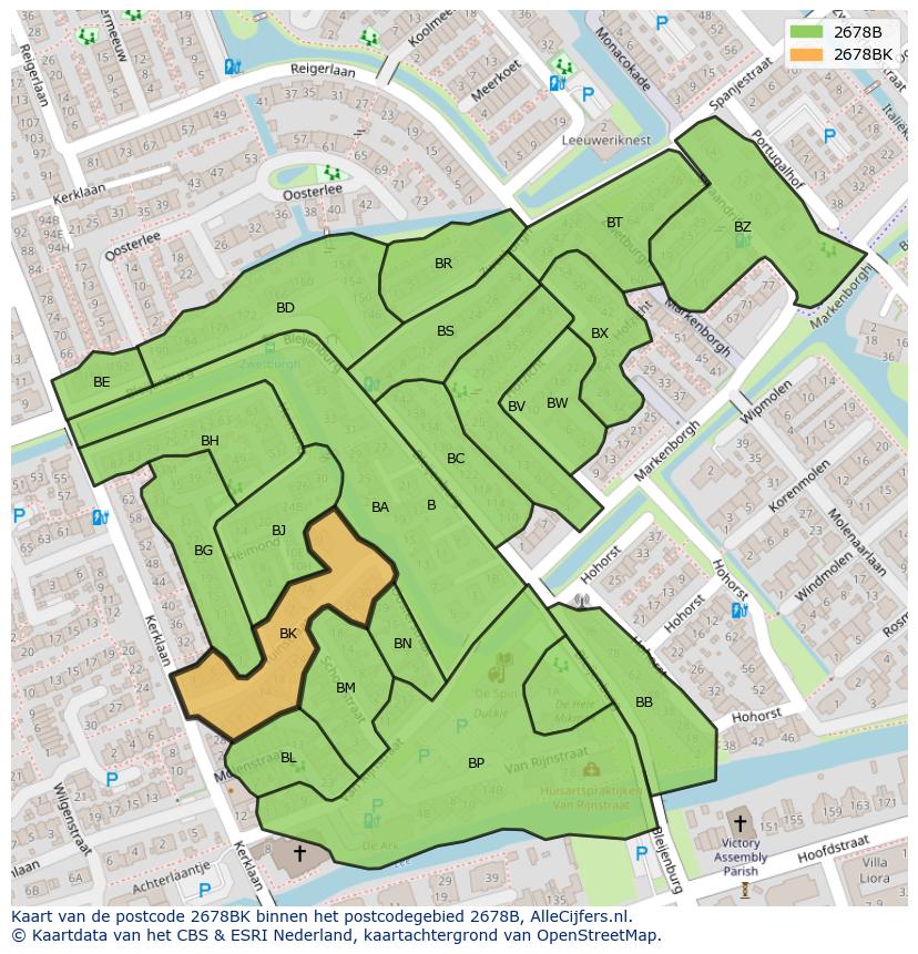 Afbeelding van het postcodegebied 2678 BK op de kaart.