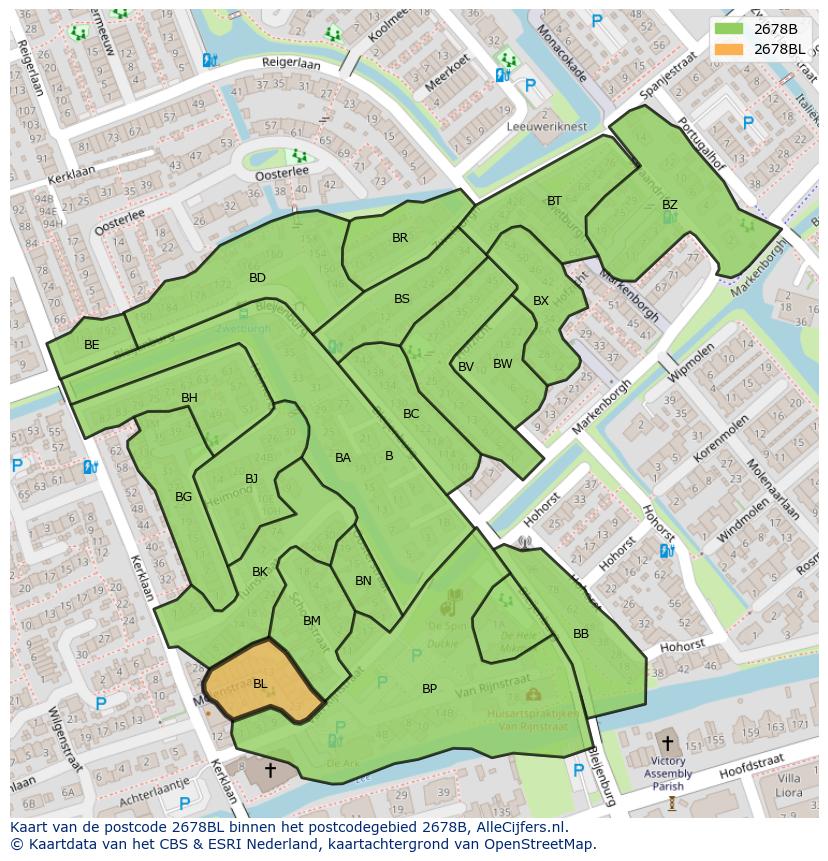 Afbeelding van het postcodegebied 2678 BL op de kaart.