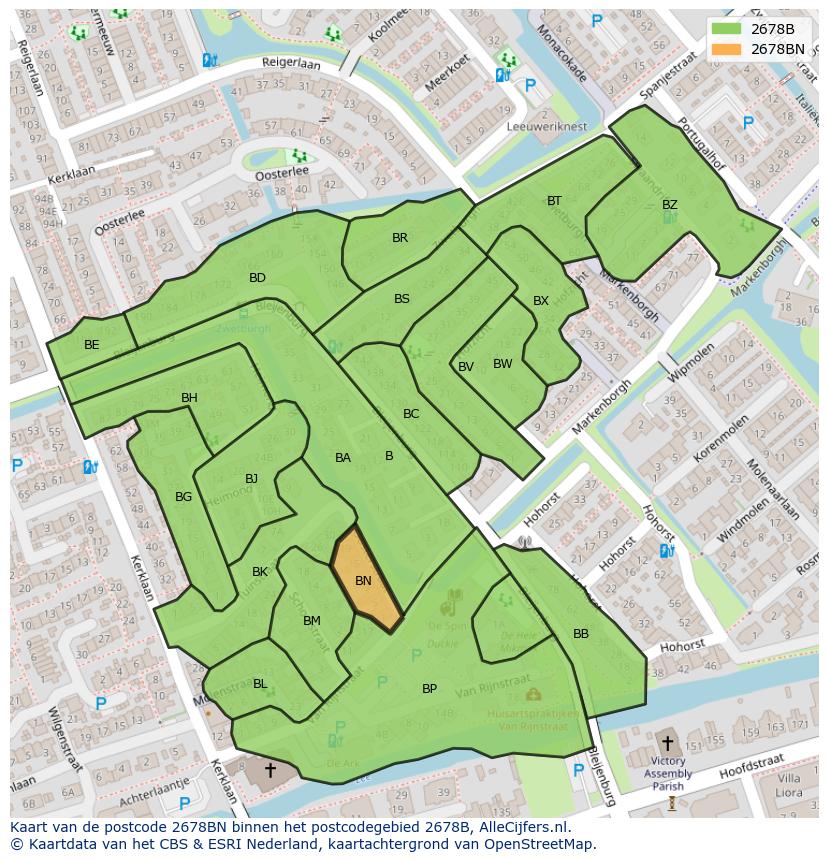 Afbeelding van het postcodegebied 2678 BN op de kaart.