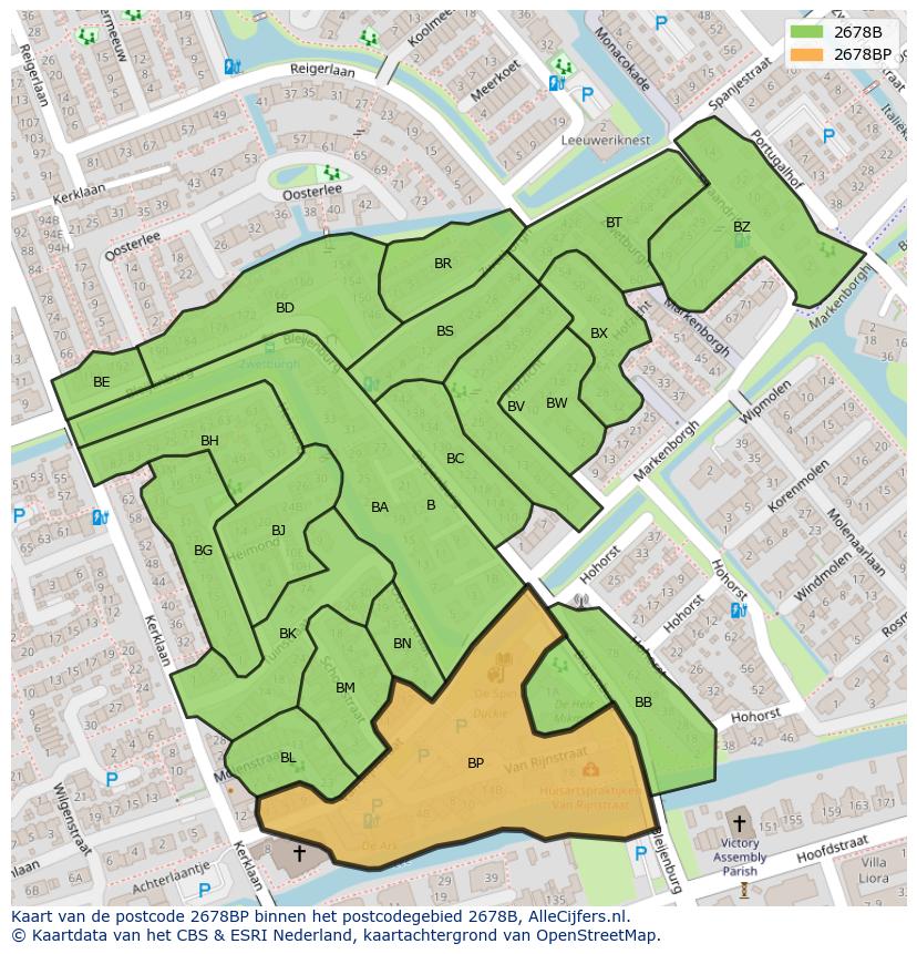Afbeelding van het postcodegebied 2678 BP op de kaart.