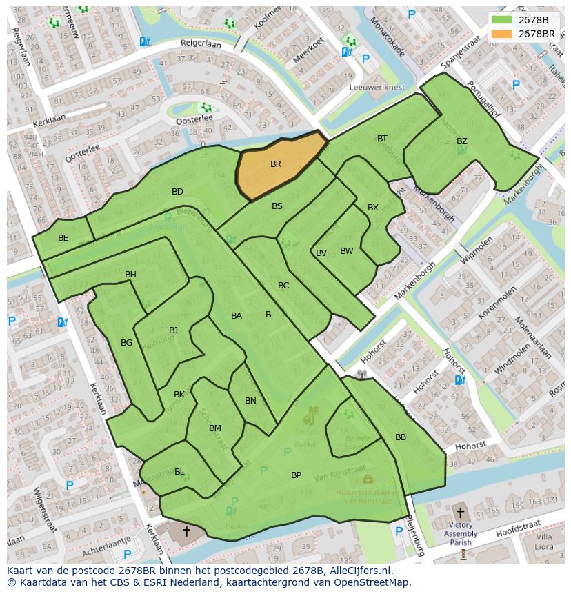 Afbeelding van het postcodegebied 2678 BR op de kaart.