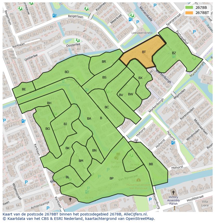 Afbeelding van het postcodegebied 2678 BT op de kaart.
