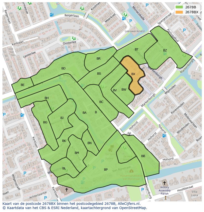 Afbeelding van het postcodegebied 2678 BX op de kaart.