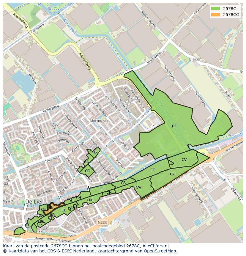 Afbeelding van het postcodegebied 2678 CG op de kaart.