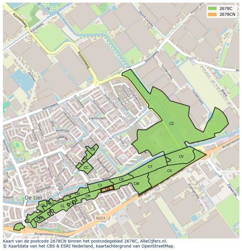 Afbeelding van het postcodegebied 2678 CN op de kaart.