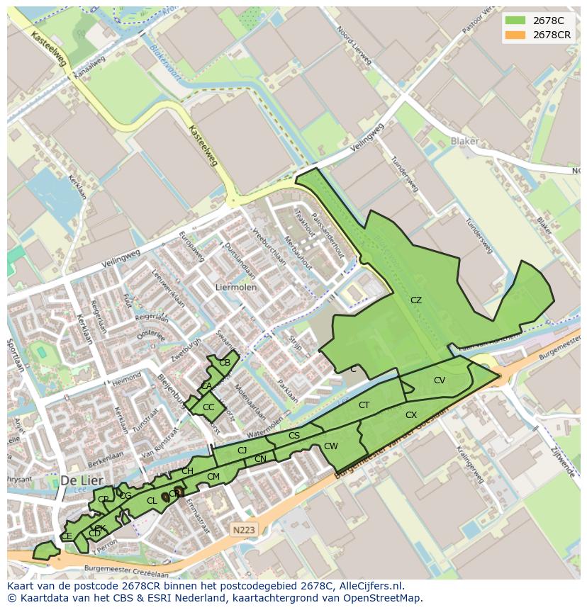 Afbeelding van het postcodegebied 2678 CR op de kaart.
