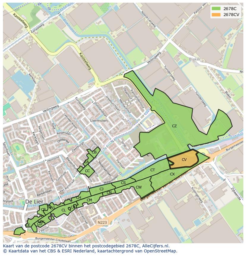Afbeelding van het postcodegebied 2678 CV op de kaart.