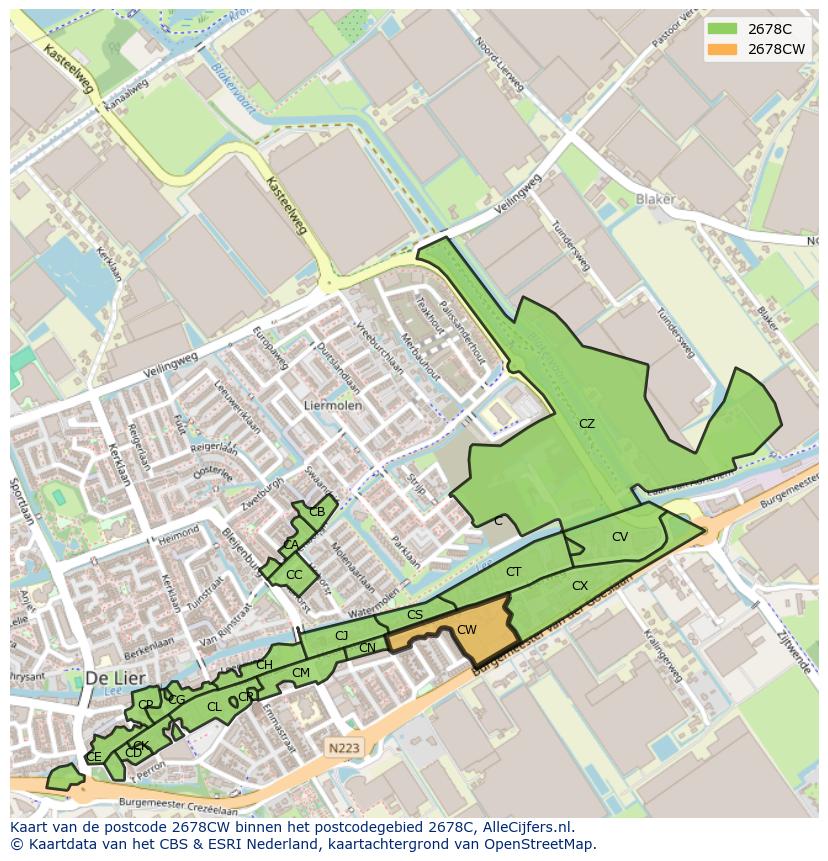 Afbeelding van het postcodegebied 2678 CW op de kaart.