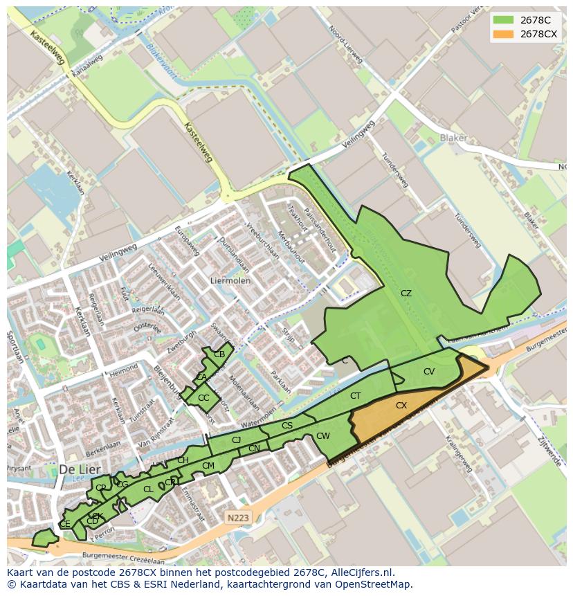 Afbeelding van het postcodegebied 2678 CX op de kaart.