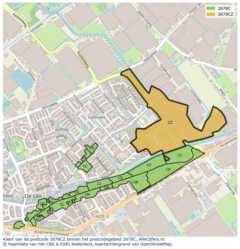 Afbeelding van het postcodegebied 2678 CZ op de kaart.