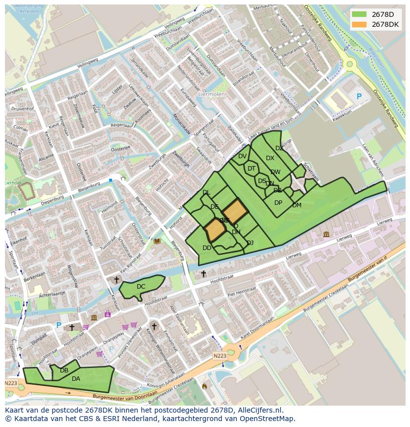 Afbeelding van het postcodegebied 2678 DK op de kaart.