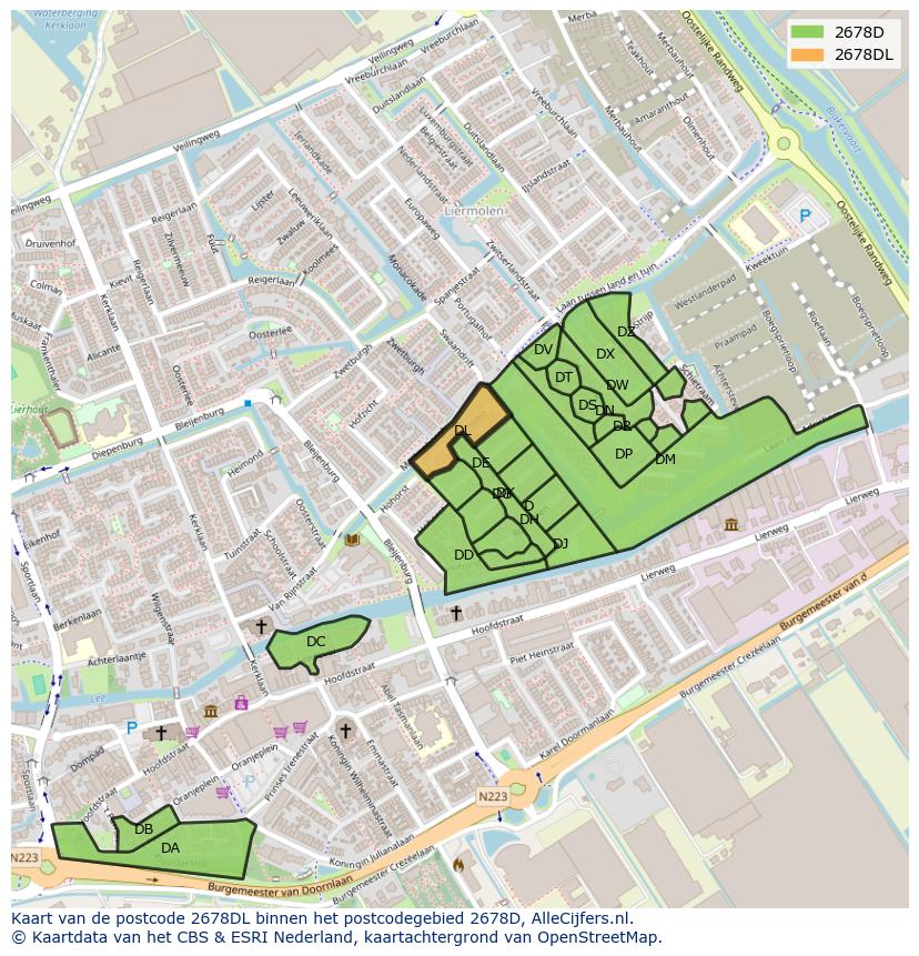 Afbeelding van het postcodegebied 2678 DL op de kaart.