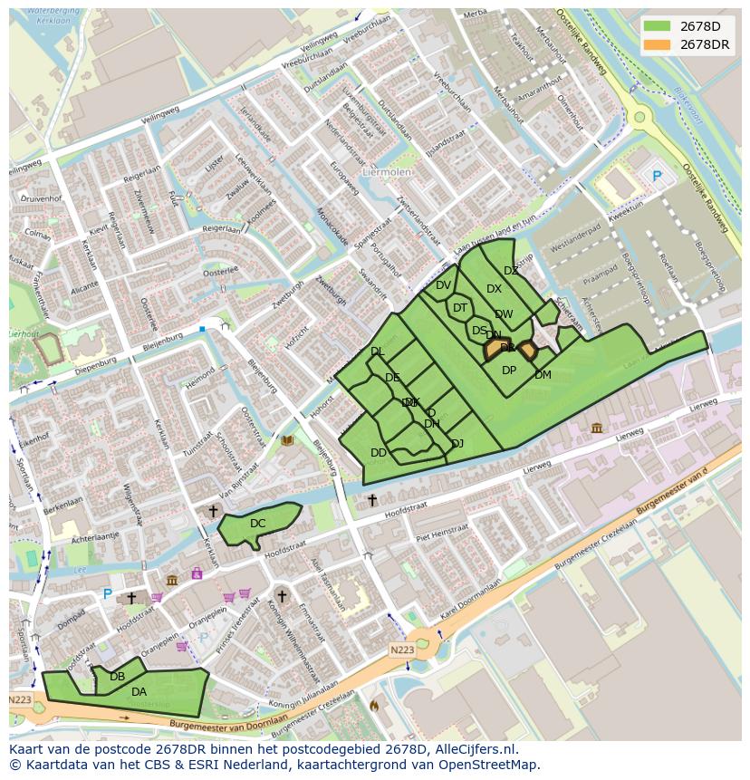 Afbeelding van het postcodegebied 2678 DR op de kaart.
