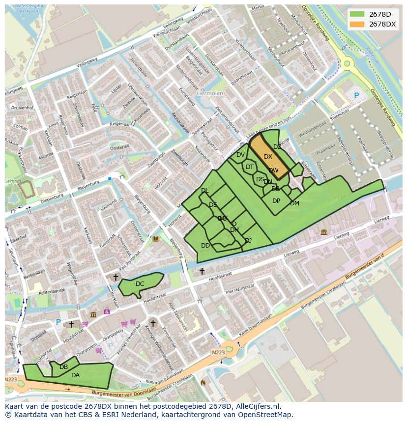 Afbeelding van het postcodegebied 2678 DX op de kaart.