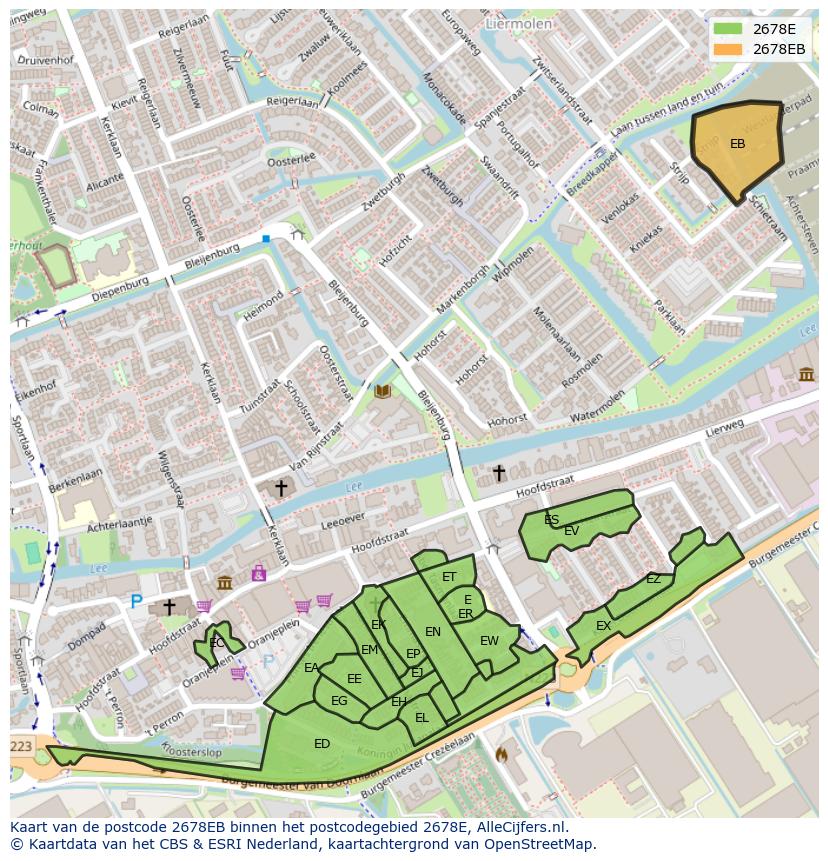 Afbeelding van het postcodegebied 2678 EB op de kaart.