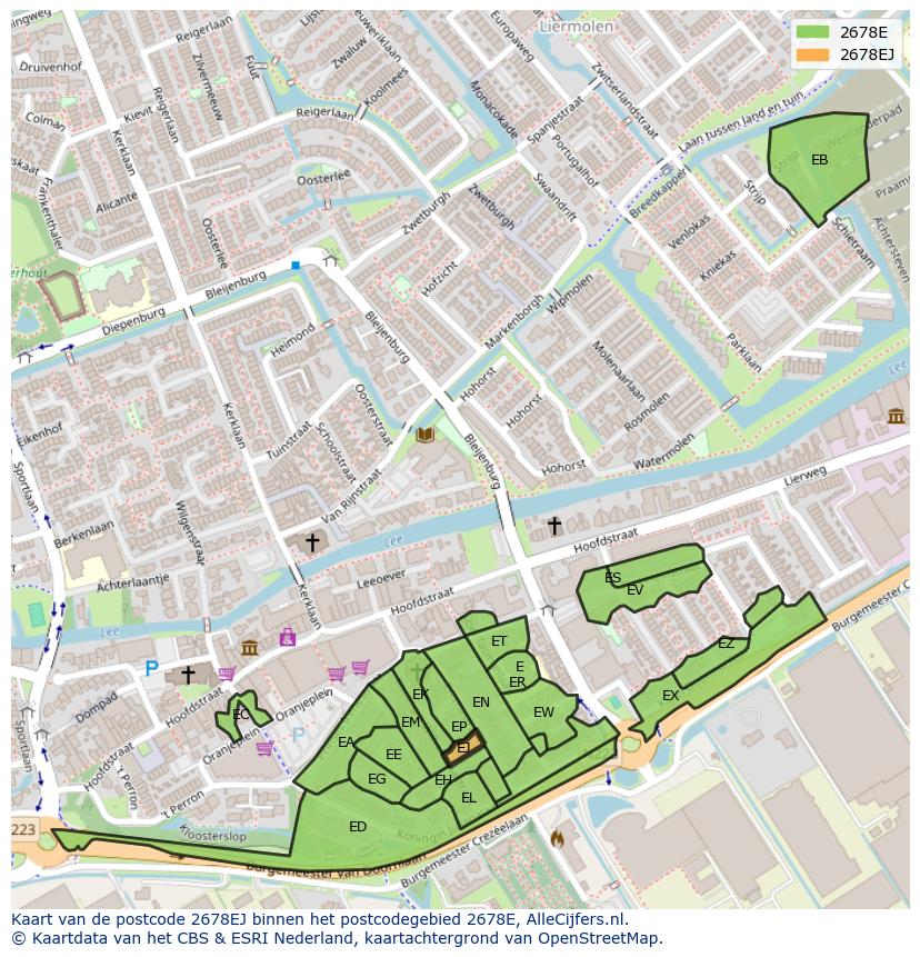 Afbeelding van het postcodegebied 2678 EJ op de kaart.