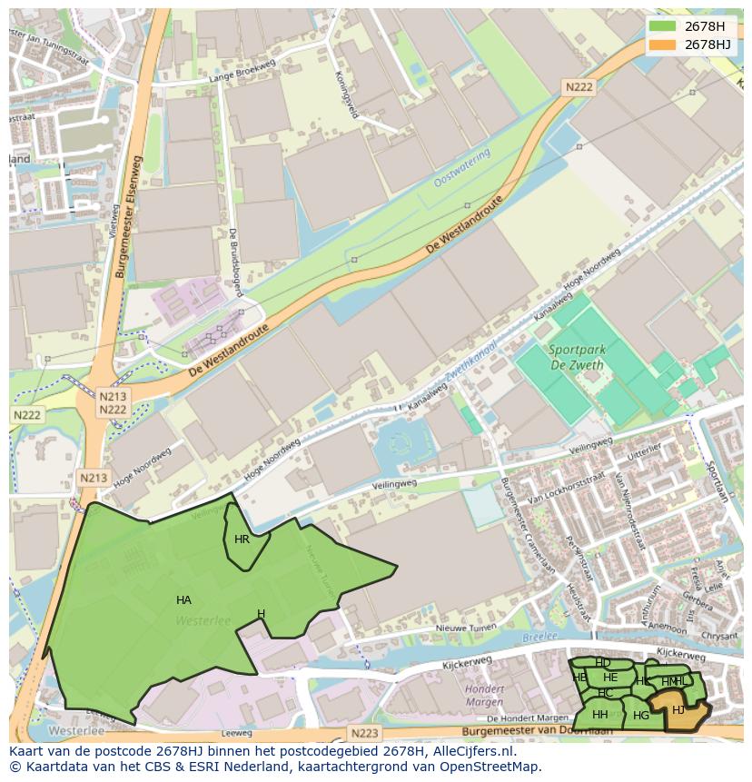 Afbeelding van het postcodegebied 2678 HJ op de kaart.
