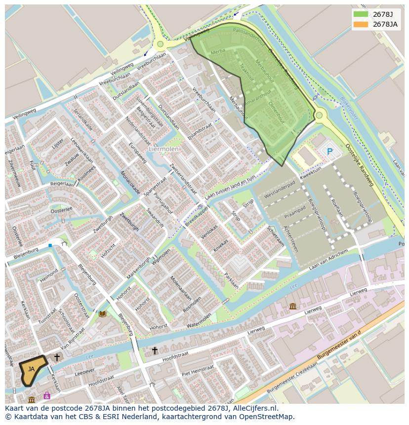Afbeelding van het postcodegebied 2678 JA op de kaart.