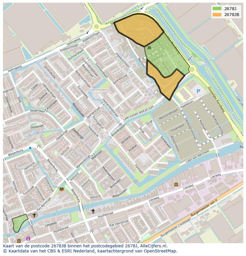 Afbeelding van het postcodegebied 2678 JB op de kaart.