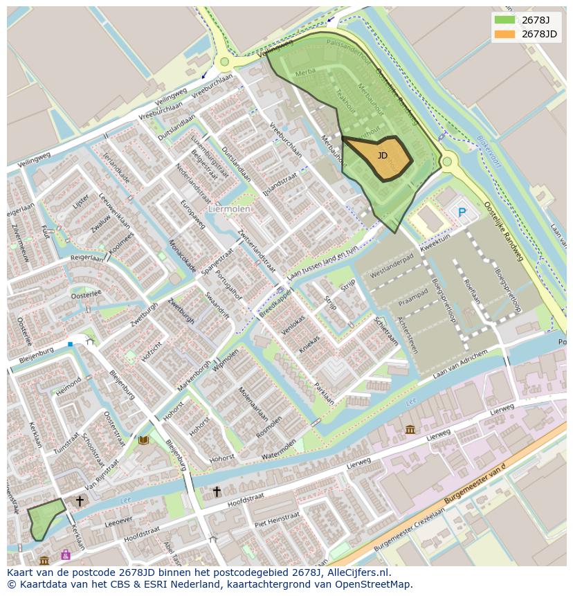 Afbeelding van het postcodegebied 2678 JD op de kaart.