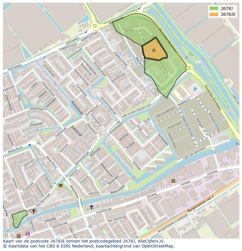 Afbeelding van het postcodegebied 2678 JE op de kaart.