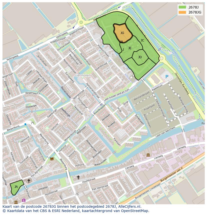 Afbeelding van het postcodegebied 2678 JG op de kaart.