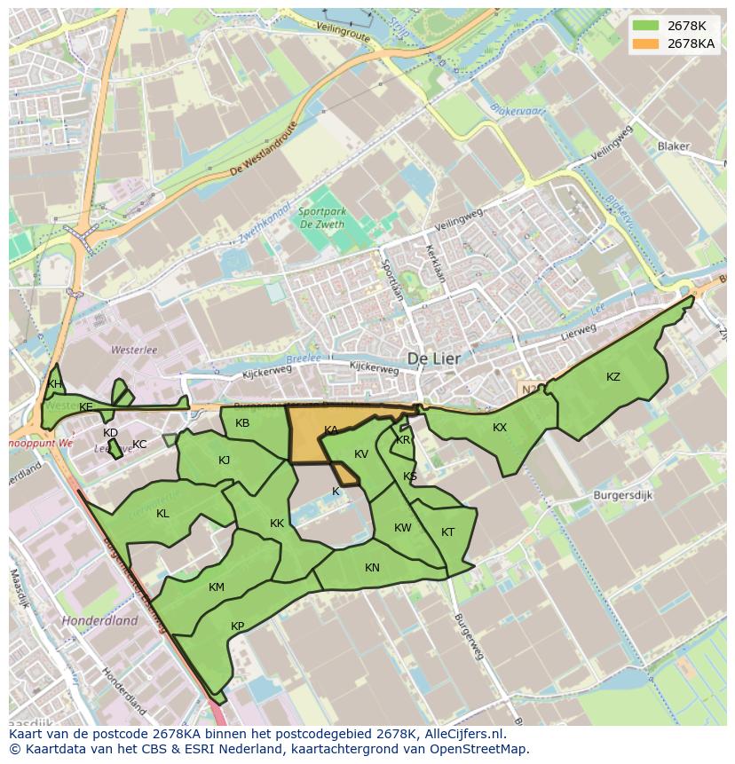 Afbeelding van het postcodegebied 2678 KA op de kaart.