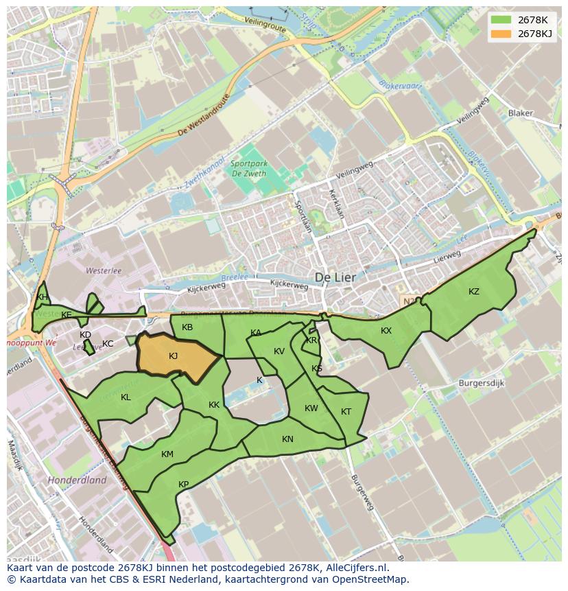 Afbeelding van het postcodegebied 2678 KJ op de kaart.