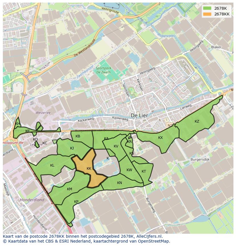 Afbeelding van het postcodegebied 2678 KK op de kaart.