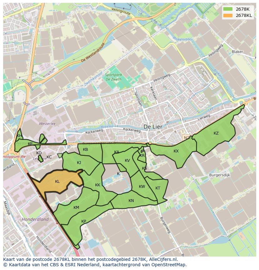 Afbeelding van het postcodegebied 2678 KL op de kaart.