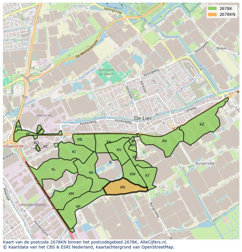 Afbeelding van het postcodegebied 2678 KN op de kaart.