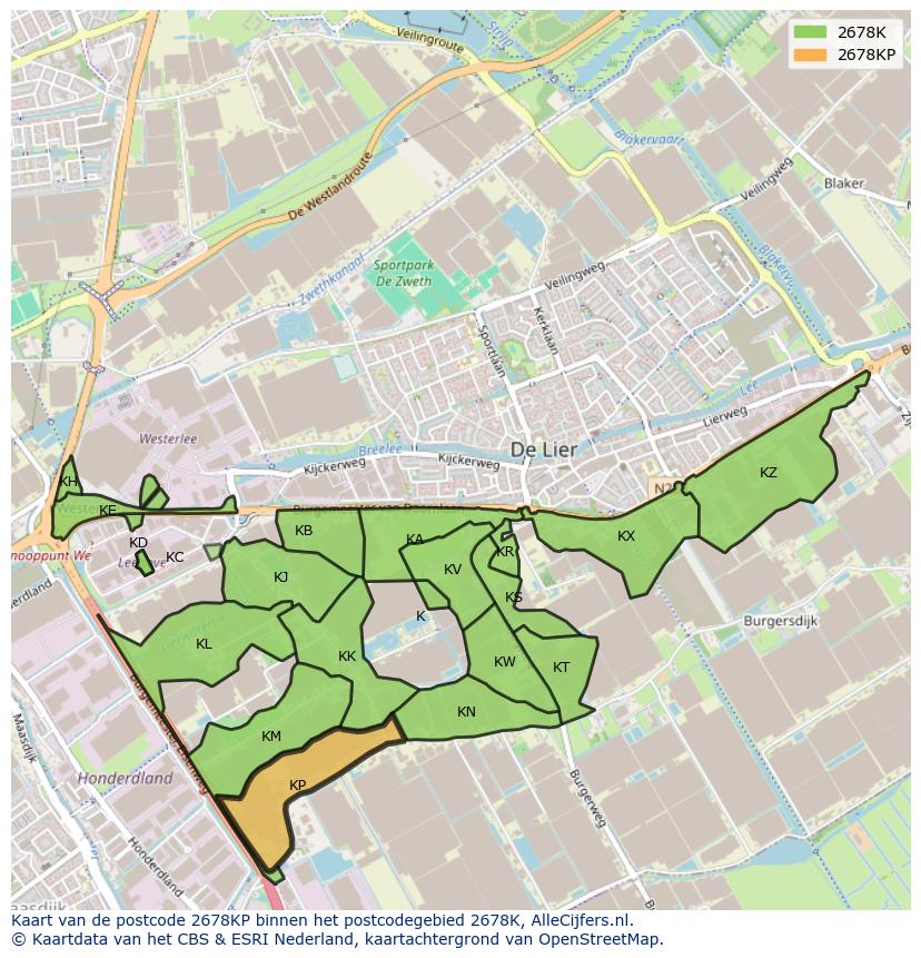 Afbeelding van het postcodegebied 2678 KP op de kaart.