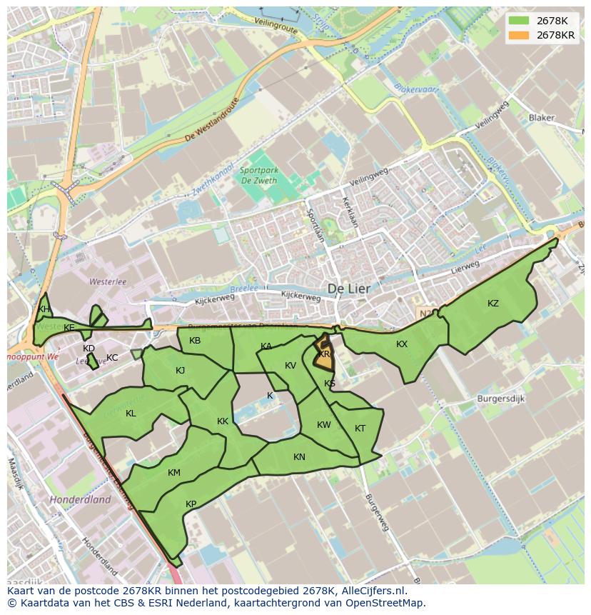 Afbeelding van het postcodegebied 2678 KR op de kaart.