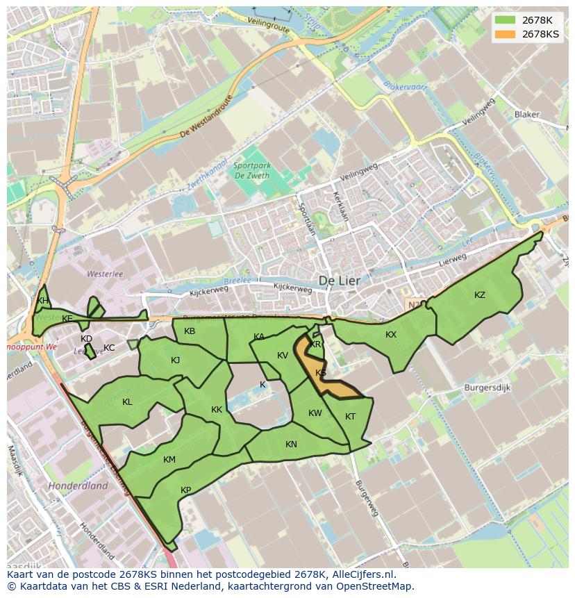 Afbeelding van het postcodegebied 2678 KS op de kaart.