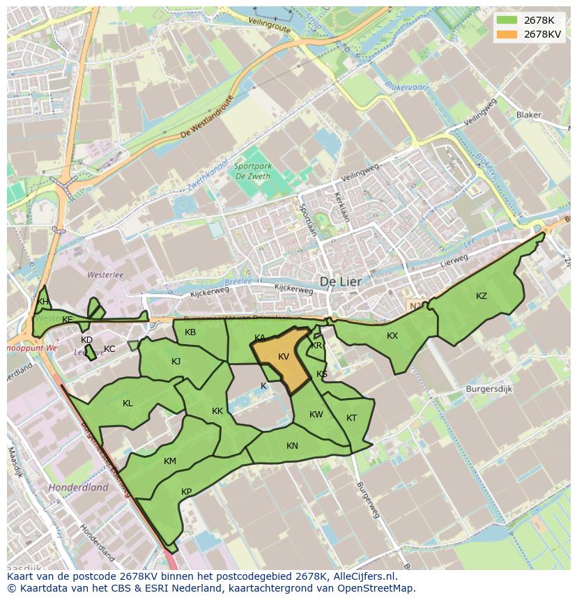 Afbeelding van het postcodegebied 2678 KV op de kaart.