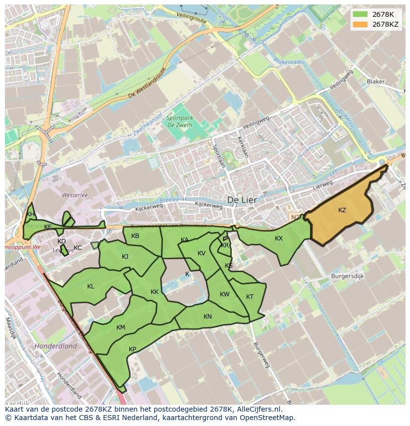 Afbeelding van het postcodegebied 2678 KZ op de kaart.