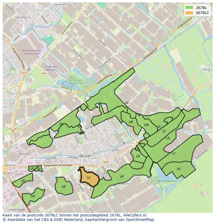 Afbeelding van het postcodegebied 2678 LC op de kaart.
