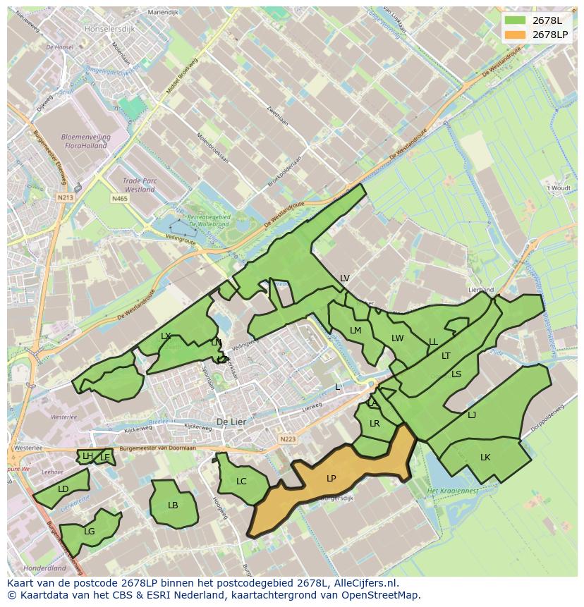 Afbeelding van het postcodegebied 2678 LP op de kaart.