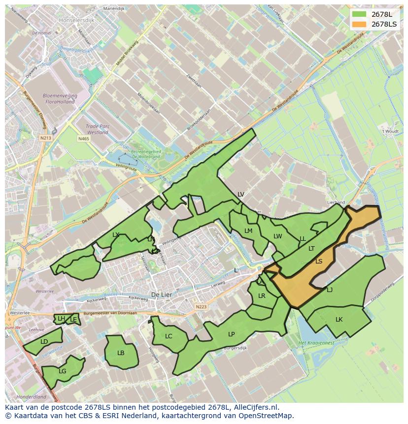 Afbeelding van het postcodegebied 2678 LS op de kaart.