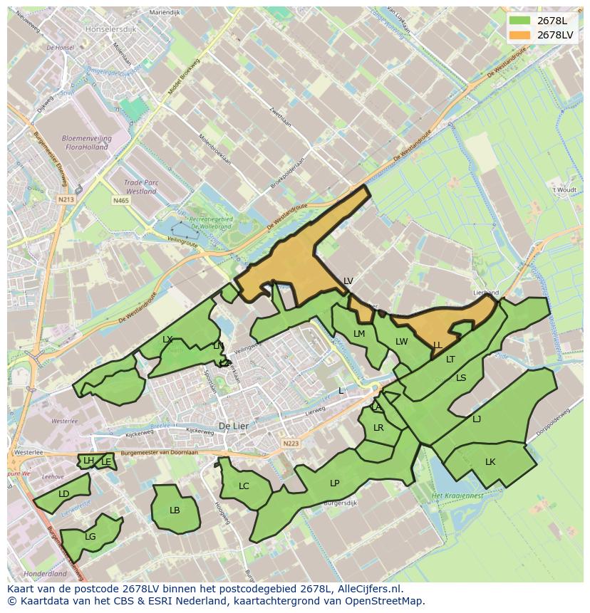 Afbeelding van het postcodegebied 2678 LV op de kaart.