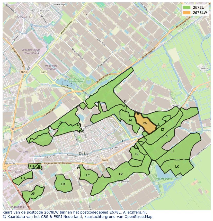 Afbeelding van het postcodegebied 2678 LW op de kaart.