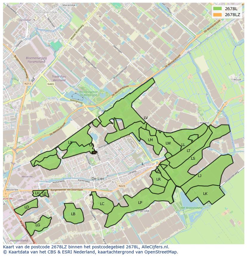 Afbeelding van het postcodegebied 2678 LZ op de kaart.