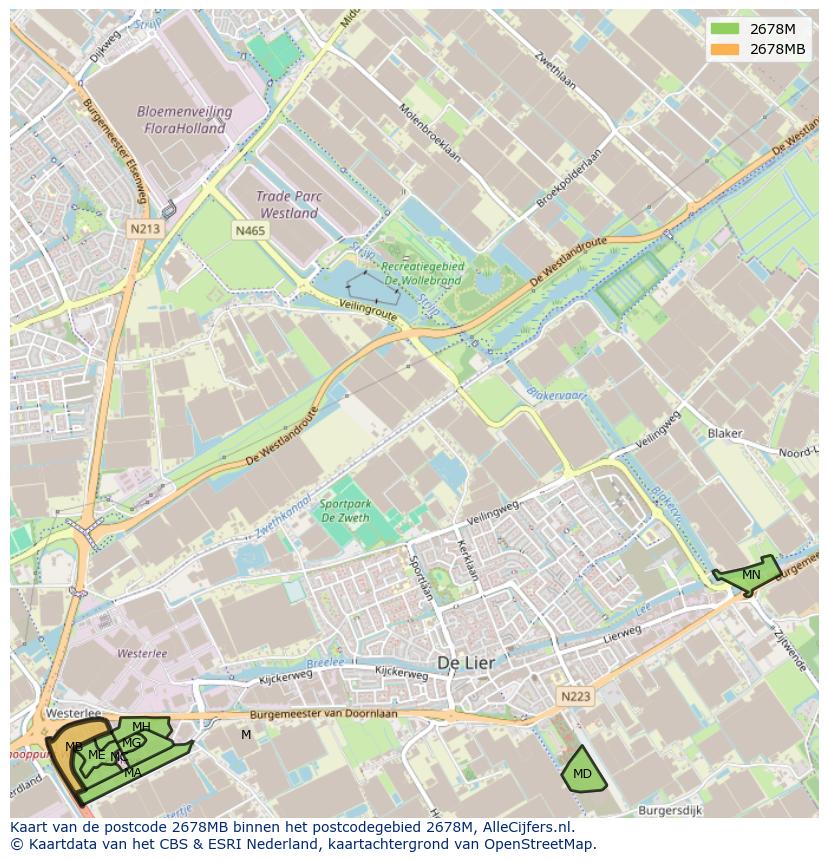 Afbeelding van het postcodegebied 2678 MB op de kaart.