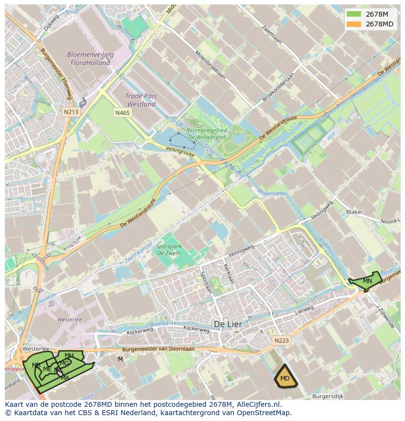 Afbeelding van het postcodegebied 2678 MD op de kaart.