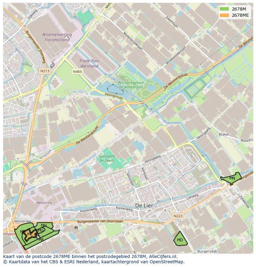 Afbeelding van het postcodegebied 2678 ME op de kaart.